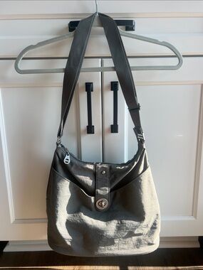 Baggallini Gray Canvas Shoulder Bag with Turn-Lock Accent